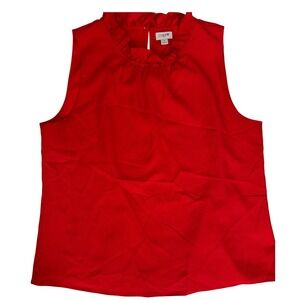 J. Crew Red Ruffle Neck Sleeveless Blouse Top Women's Medium Work Office Chic